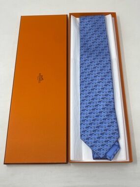 Hermes Silk Mens Tie Sauve Qui Peut NWT Blue